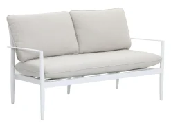 Conjunto de jardim em alumínio: um sofá de 2 lugares, 2 poltronas e uma mesa de centro - Branco com almofadas bege - TAVINYA da MYLIA