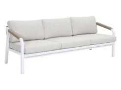 Conjunto de jardim em alumínio e corda: sofá 3 lugares, 2 poltronas e uma mesa de centro – Branco com almofadas bege – LUREYA da MYLIA