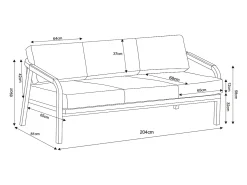 Conjunto de jardim em alumínio e corda: sofá 3 lugares, 2 poltronas e uma mesa de centro – Branco com almofadas bege – LUREYA da MYLIA