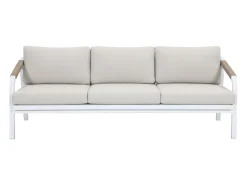 Conjunto de jardim em alumínio e corda: sofá 3 lugares, 2 poltronas e uma mesa de centro – Branco com almofadas bege – LUREYA da MYLIA