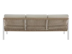 Conjunto de jardim em alumínio e corda: sofá 3 lugares, 2 poltronas e uma mesa de centro – Branco com almofadas bege – LUREYA da MYLIA