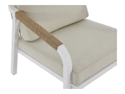 Conjunto de jardim em alumínio e corda: sofá 3 lugares, 2 poltronas e uma mesa de centro – Branco com almofadas bege – LUREYA da MYLIA