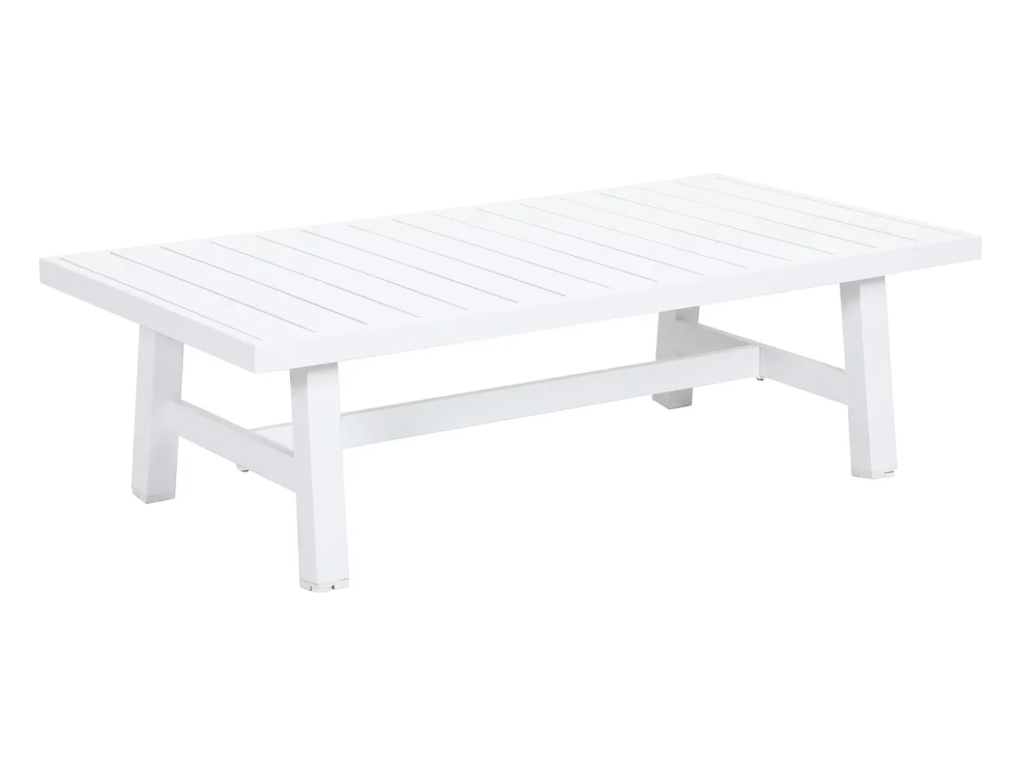 Conjunto de jardim em alumínio e corda: sofá 3 lugares, 2 poltronas e uma mesa de centro – Branco com almofadas bege – LUREYA da MYLIA