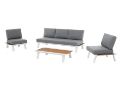 Conjunto de jardim em alumínio: um sofá de 3 lugares, 2 poltronas e uma mesa de centro - Natural claro e almofadas antracite - MALLY da MYLIA