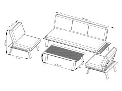 Conjunto de jardim em alumínio: um sofá de 3 lugares, 2 poltronas e uma mesa de centro - Natural claro e almofadas antracite - MALLY da MYLIA