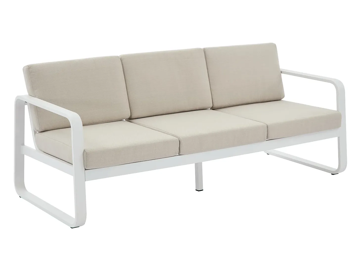Conjunto de jardim em alumínio: 1 sofá de 3 lugares, 2 poltronas e 1 mesa de centro - Branco com almofadas bege - LOMIA da MYLIA