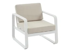 Conjunto de jardim em alumínio: 1 sofá de 3 lugares, 2 poltronas e 1 mesa de centro - Branco com almofadas bege - LOMIA da MYLIA