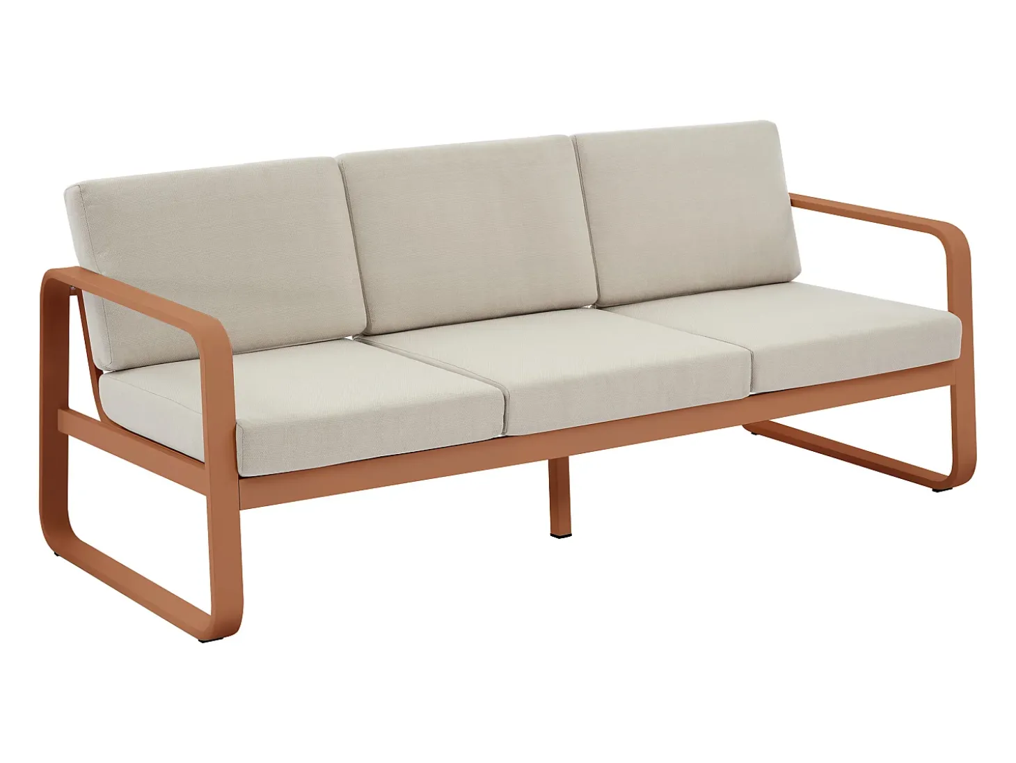 Conjunto de jardim em alumínio: 1 sofá de 3 lugares e 1 mesa de centro - Acobreado com almofadas bege - LOMIA de MYLIA