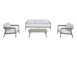Conjunto de jardim em alumínio: um sofá de 3 lugares, 2 poltronas e uma mesa de centro - Taupe - ZAYORA de MYLIA
