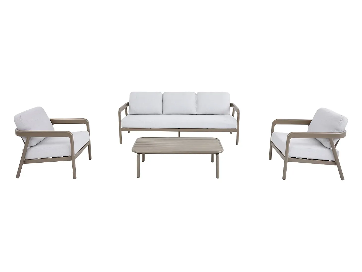 Conjunto de jardim em alumínio: um sofá de 3 lugares, 2 poltronas e uma mesa de centro - Taupe - ZAYORA de MYLIA
