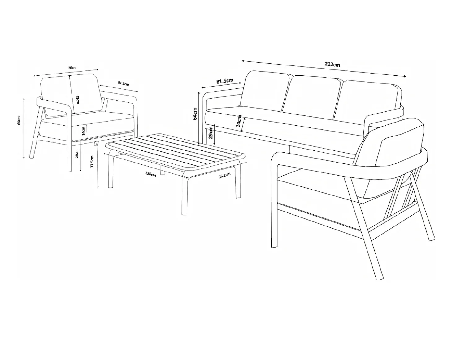 Conjunto de jardim em alumínio: um sofá de 3 lugares, 2 poltronas e uma mesa de centro - Taupe - ZAYORA de MYLIA