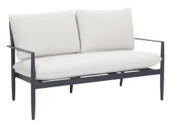 Conjunto de jardim em alumínio: um sofá de 2 lugares, 2 poltronas e 1 mesa de centro - Antracite com almofadas bege - TAVINYA de MYLIA