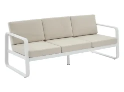 Conjunto de jardim em alumínio: 1 sofá de 3 lugares e 1 mesa de centro - Branco com almofadas bege - LOMIA da MYLIA