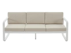 Conjunto de jardim em alumínio: 1 sofá de 3 lugares e 1 mesa de centro - Branco com almofadas bege - LOMIA da MYLIA