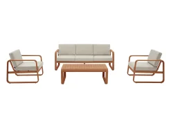 Conjunto de jardim em alumínio: 1 sofá de 3 lugares, 2 poltronas e 1 mesa de centro - Acobreado com almofadas bege - LOMIA da MYLIA