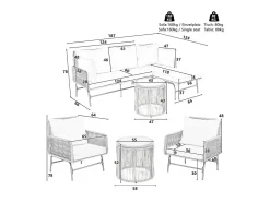 Conjunto de jardim em ferro e corda: 2 sofás, 2 poltronas e 2 mesinhas - Com almofadas - Bege