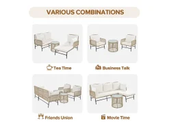 Conjunto de jardim em ferro e corda: 2 sofás, 2 poltronas e 2 mesinhas - Com almofadas - Bege
