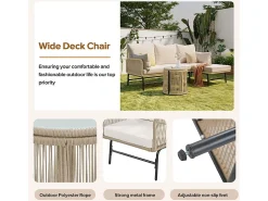 Conjunto de jardim em ferro e corda: 2 sofás, 2 poltronas e 2 mesinhas - Com almofadas - Bege