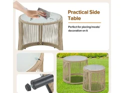 Conjunto de jardim em ferro e corda: 2 sofás, 2 poltronas e 2 mesinhas - Com almofadas - Bege