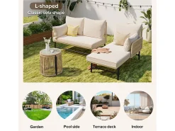Conjunto de jardim em ferro e corda: 2 sofás, 2 poltronas e 2 mesinhas - Com almofadas - Bege