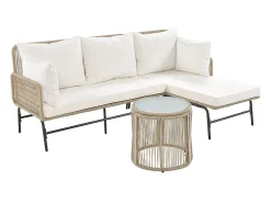 Conjunto de jardim em ferro e corda: 2 sofás, 2 poltronas e 2 mesinhas - Com almofadas - Bege