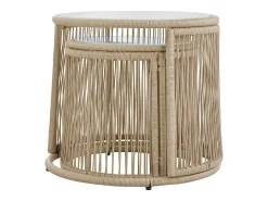 Conjunto de jardim em ferro e corda: 2 sofás, 2 poltronas e 2 mesinhas - Com almofadas - Bege