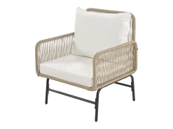 Conjunto de jardim em ferro e corda: 2 sofás, 2 poltronas e 2 mesinhas - Com almofadas - Bege