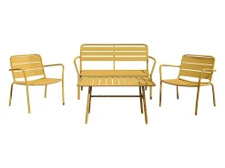 Conjunto de jardim em metal: um banco, 2 cadeirões baixos e uma mesa de centro - Amarelo mostarda - MIRMANDE de MYLIA