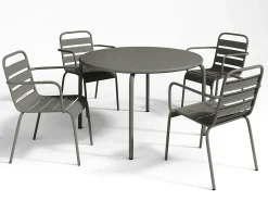 Conjunto de jardim em metal, 1 mesa e 4 cadeirões empilháveis cinzento antracite - MIRMANDE