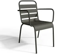 Conjunto de jardim em metal, 1 mesa e 4 cadeirões empilháveis cinzento antracite - MIRMANDE