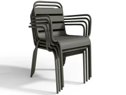 Conjunto de jardim em metal, 1 mesa e 4 cadeirões empilháveis cinzento antracite - MIRMANDE