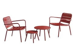 Conjunto de jardim em metal: 2 cadeirões baixos empilháveis e mesas de encaixe - Vermelho