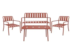 Conjunto de jardim em metal: um banco, 2 poltronas baixas e uma mesa de centro - Terracotta - BIRMOS da MYLIA