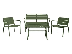 Conjunto de jardim em metal: um banco, 2 cadeirões baixos e uma mesa de centro - Caqui - MIRMANDE da MYLIA