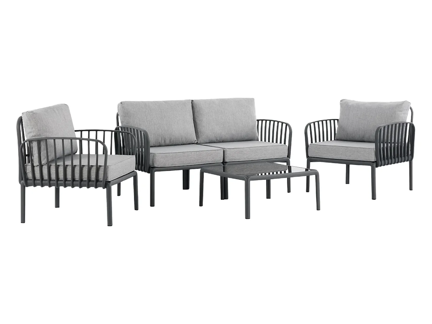 Conjunto de jardim em polipropileno: um sofá de 2 lugares, 2 poltronas e uma mesa de centro - Antracite - CASILMA da MYLIA