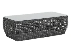 Conjunto de jardim em resina entrançada: um sofá de jardim de 2 lugares, 2 poltronas e 1 mesa de centro - Antracite com almofadas brancas - VEYRO da MYLIA