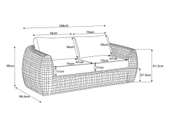 Conjunto de jardim em resina entrançada: um sofá de jardim de 2 lugares, 2 poltronas e 1 mesa de centro - Antracite com almofadas brancas - VEYRO da MYLIA