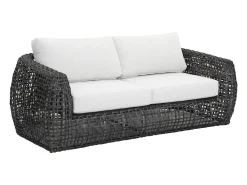 Conjunto de jardim em resina trançada: um sofá de jardim 2 lugares e 1 mesa de centro - Antracite com almofadas brancas - VEYRO da MYLIA