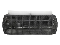 Conjunto de jardim em resina trançada: um sofá de jardim 2 lugares e 1 mesa de centro - Antracite com almofadas brancas - VEYRO da MYLIA