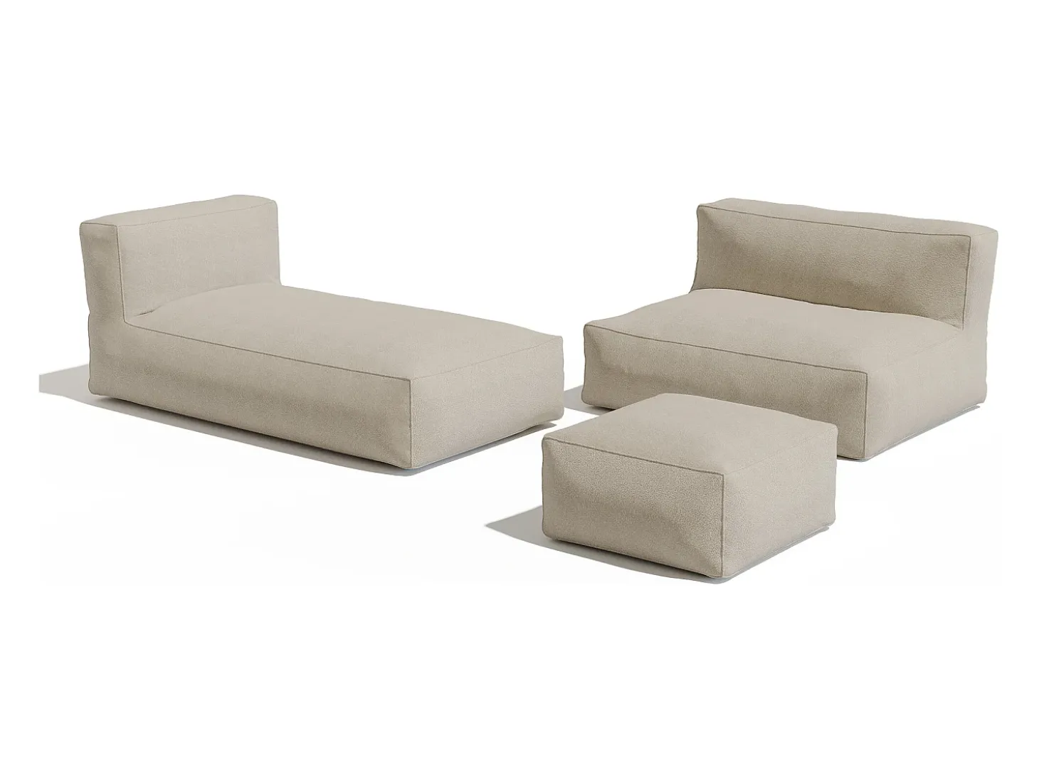 Conjunto de jardim em tecido bouclé 4 lugares: 1 sofá, 1 chaise longue e um pufe - Bege - NOUMARA da MYLIA