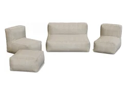 Conjunto de jardim em tecido bouclê para 5 lugares: 1 sofá, 2 poltronas e um pufe - Bege - NOUMARA da MYLIA