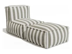 Conjunto de jardim em tecido bouclé para 2 lugares: 1 poltrona e um pufe - Listrado branco e bege - NOUMARA de MYLIA