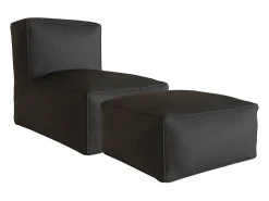 Conjunto de jardim em tecido bouclé para 2 lugares: 1 poltrona e um pufe - Listrado branco e bege - NOUMARA de MYLIA
