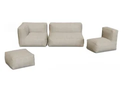 Conjunto de jardim em tecido bouclé 5 lugares: 1 sofá, 1 poltrona, 1 canto e 1 pufe - Bege - NOUMARA de MYLIA