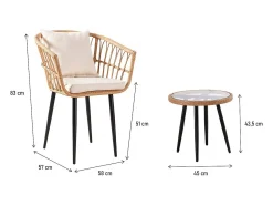 Conjunto de jardim em vime "Vela" para 2 pessoas - Preto/Bambu ou Castanho