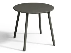 Conjunto de jardim metal cinzento antracite, 2 cadeirões baixos empilháveis e mesa de apoio