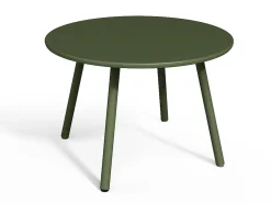 Conjunto de jardim metal, 2 cadeirões baixos empilháveis e mesas de encaixar verde caqui