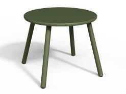Conjunto de jardim metal, 2 cadeirões baixos empilháveis e mesas de encaixar verde caqui