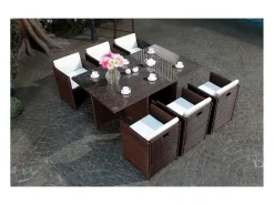 Conjunto de Jardim Miami 6 Marrom/Branco + Capa de Proteção Rattan Estrutura Metálica