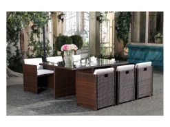 Conjunto de Jardim Miami 6 Marrom/Branco + Capa de Proteção Rattan Estrutura Metálica